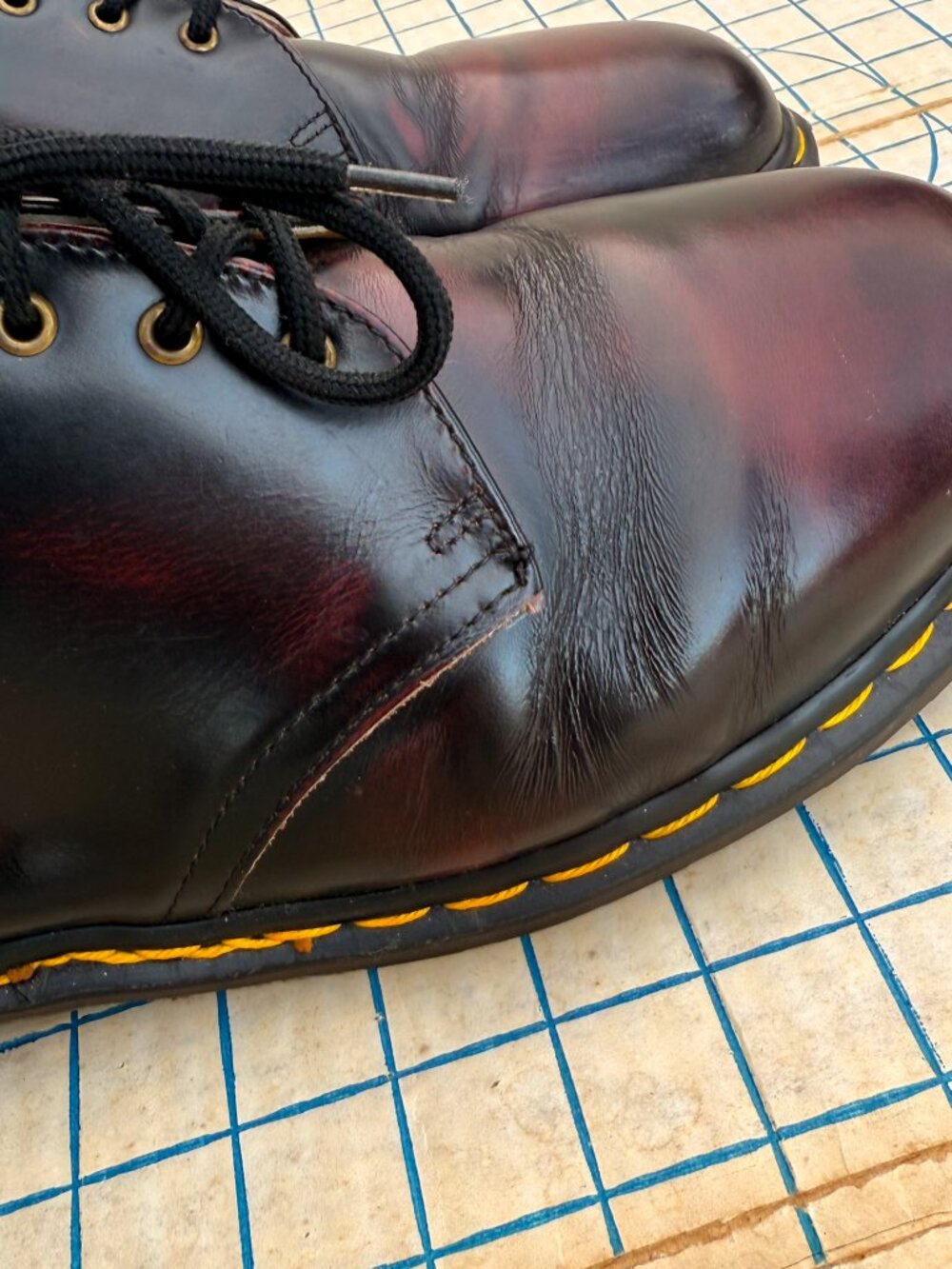 VTG Doc Marten 90s Oxblood Leather Shoe Low Top Oxford Made In England Mens 11 - Picture 12 of 16